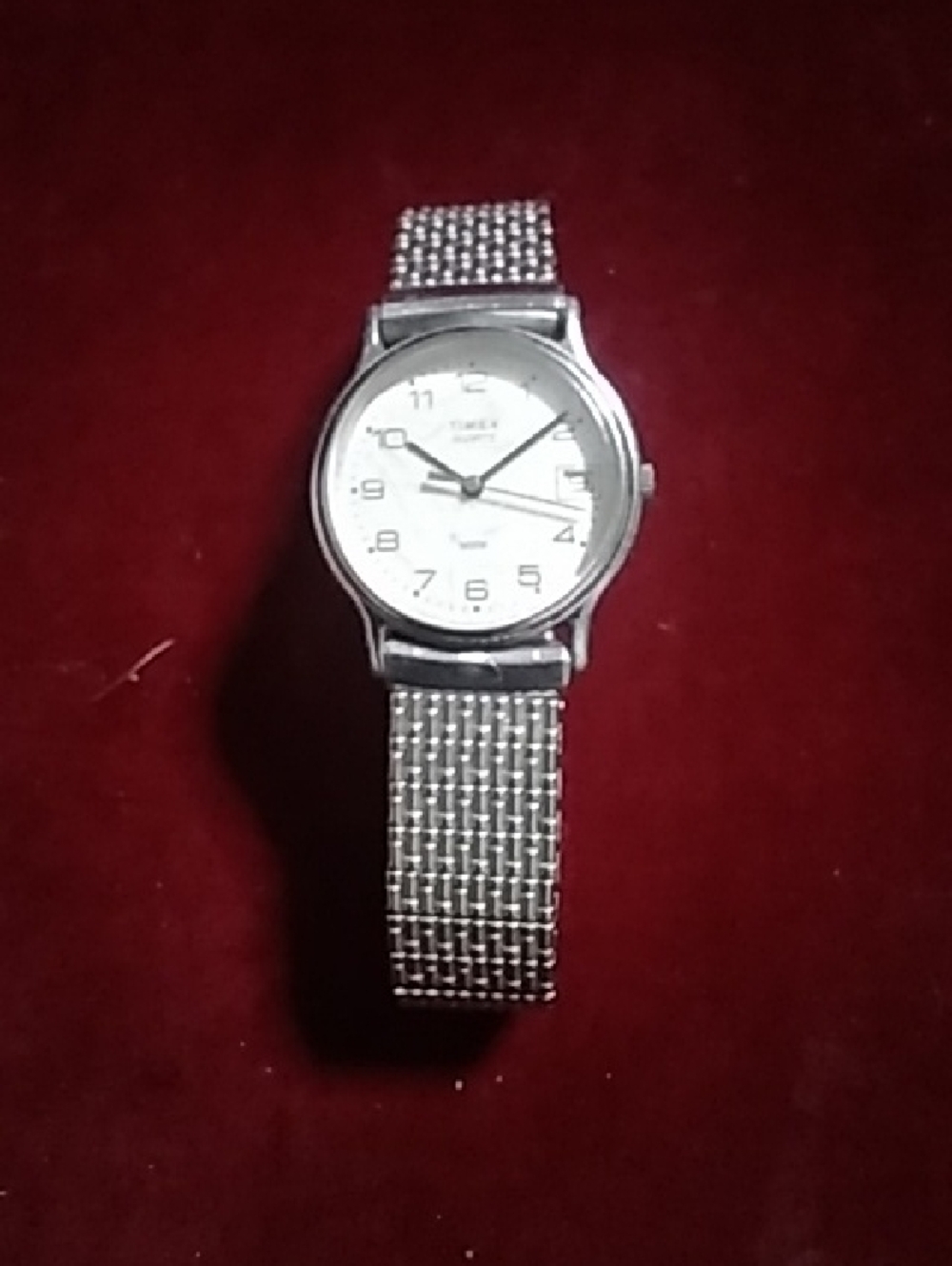 Timex Silver Metal Mesh Watch with White Dial